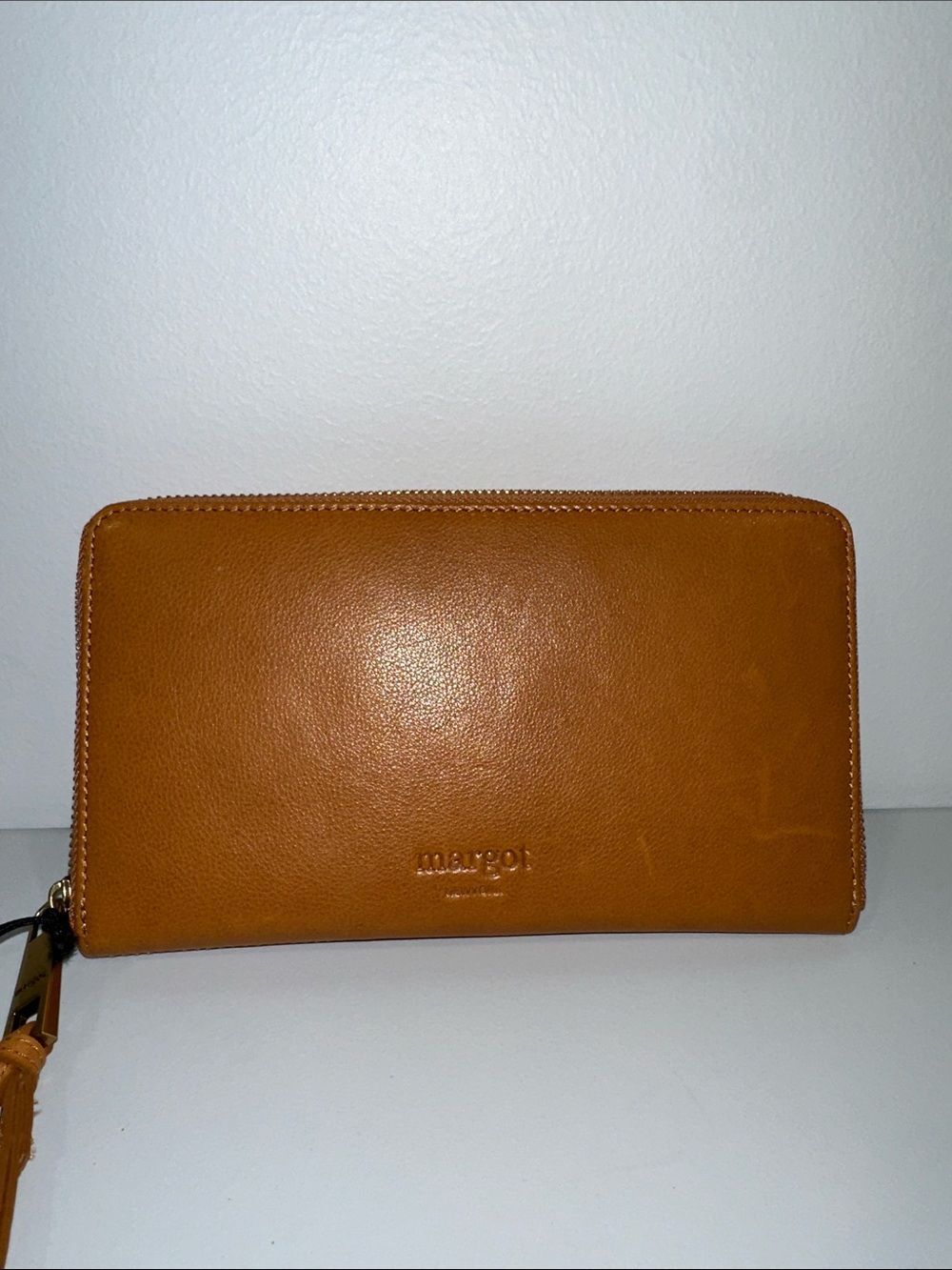 MargotāNew York Benita Zip Around Wallet cognac leather with a wristlet strap